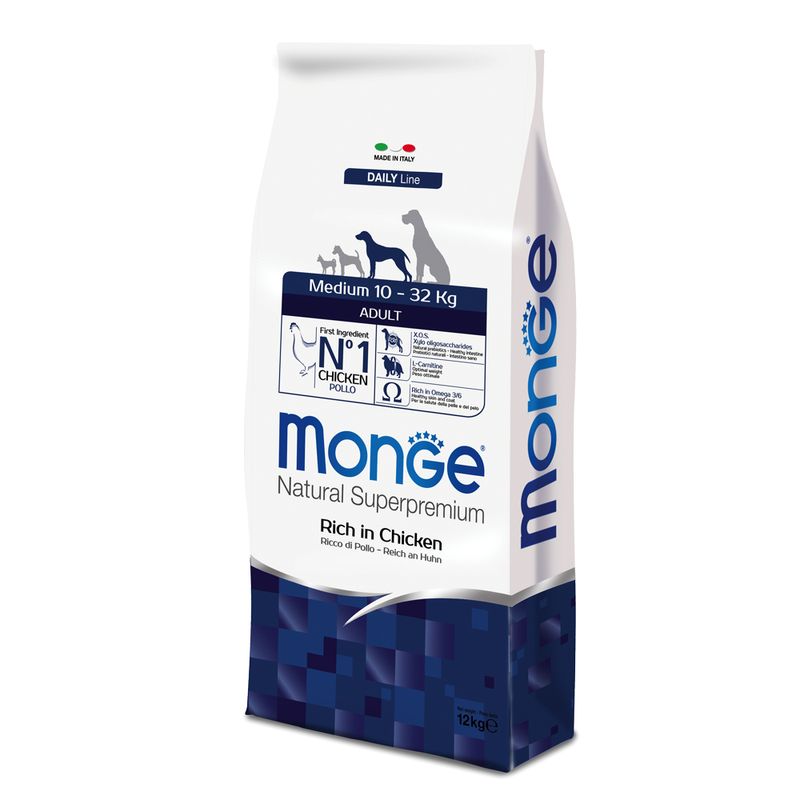 Monge Medium Adult pollo 12kg cane taglia media, crocchette con carne fresca, prebiotici e omega 3-6 Monge Medium Adult pollo 12kg cane taglia media, crocchette con carne fresca, prebiotici e omega 3-6